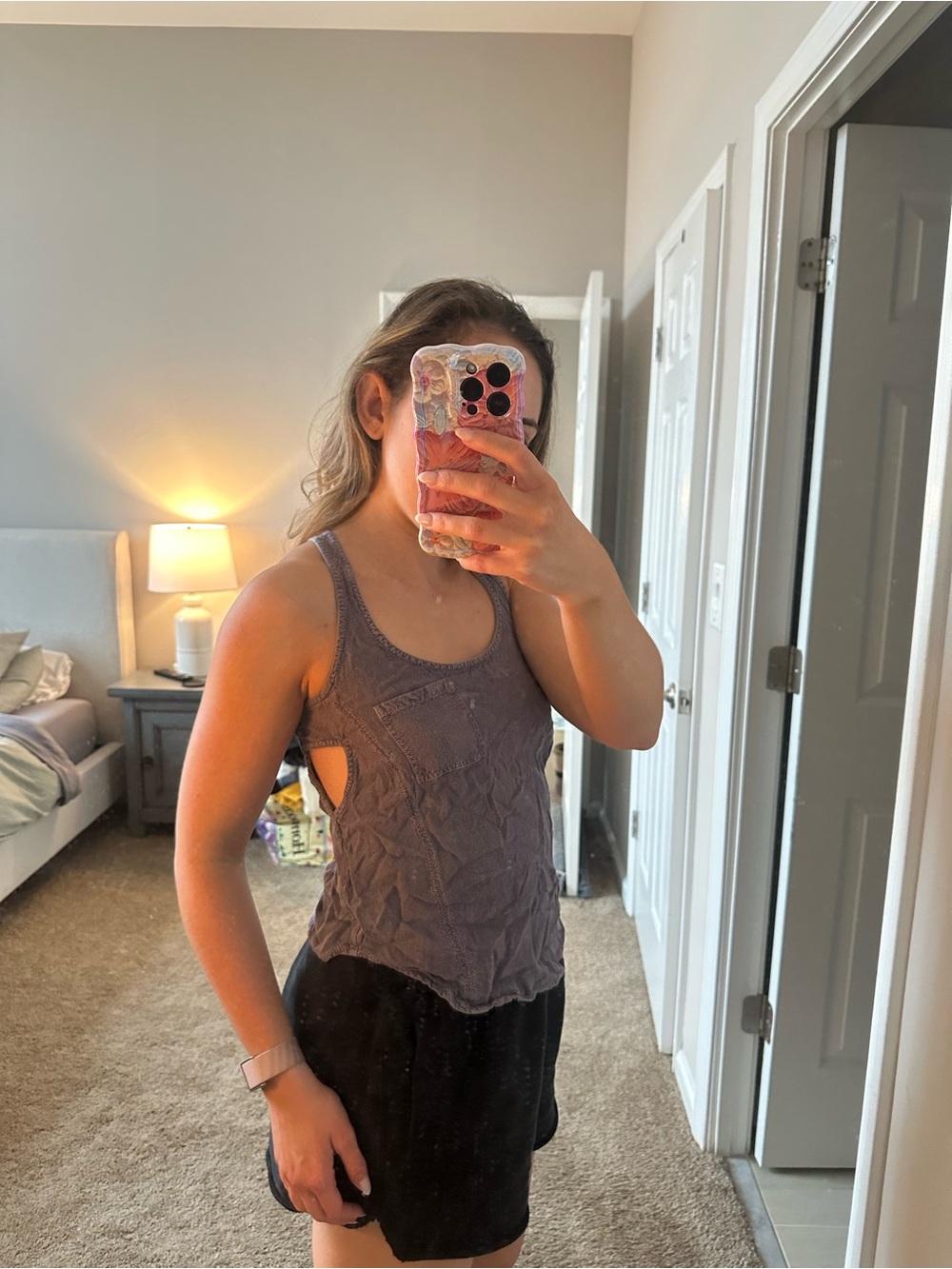 Silence + Noise Purple Racerback Tank Top with Cutouts